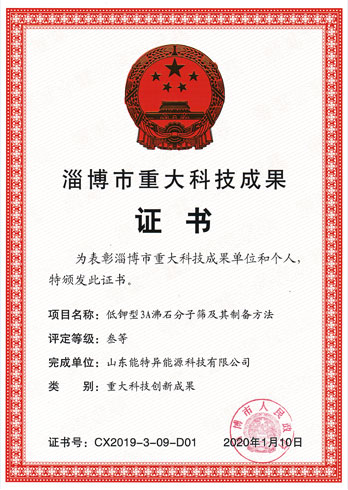 淄博市重大科技效果证书