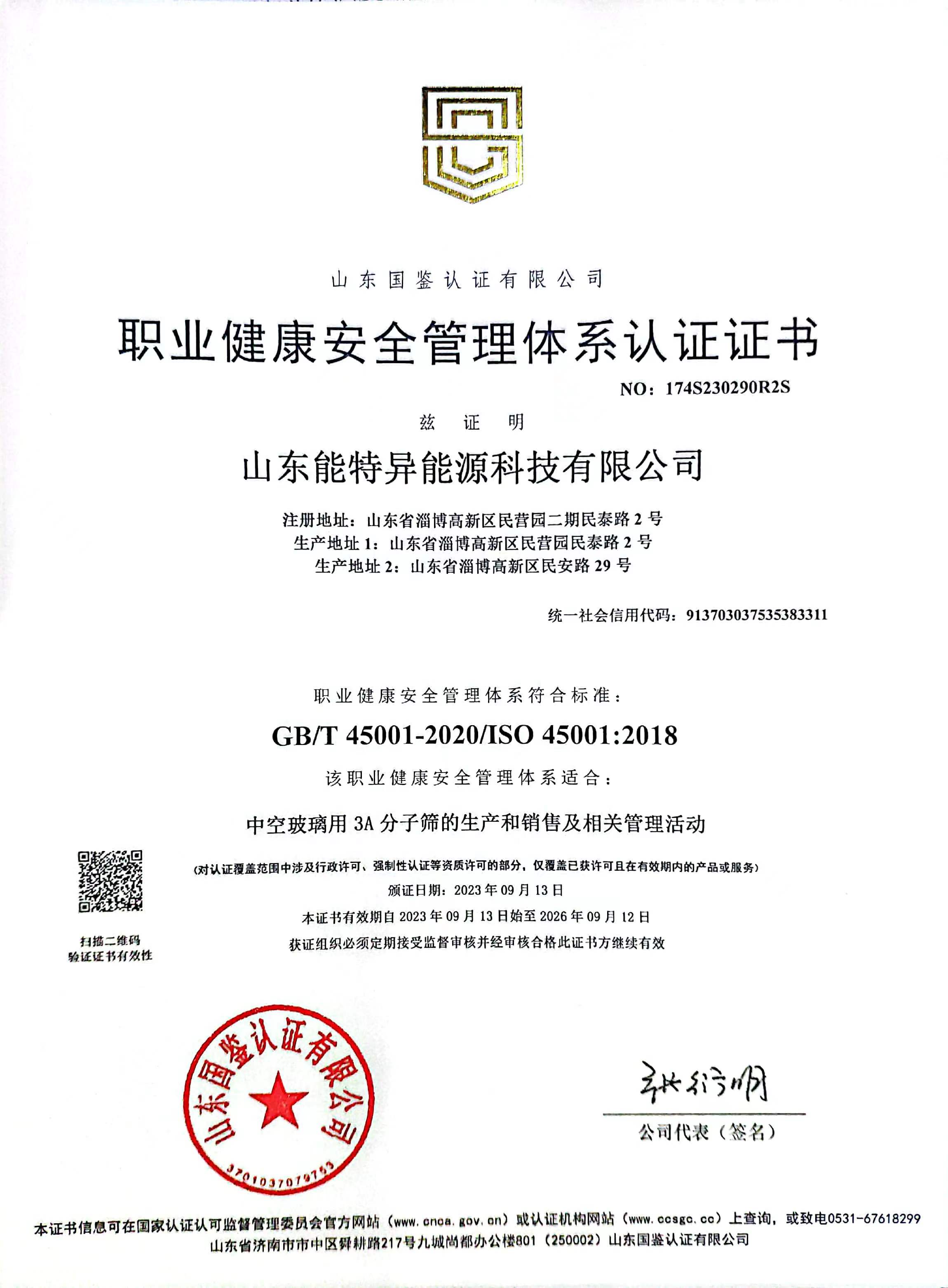 职业康健清静治理系统认证证书